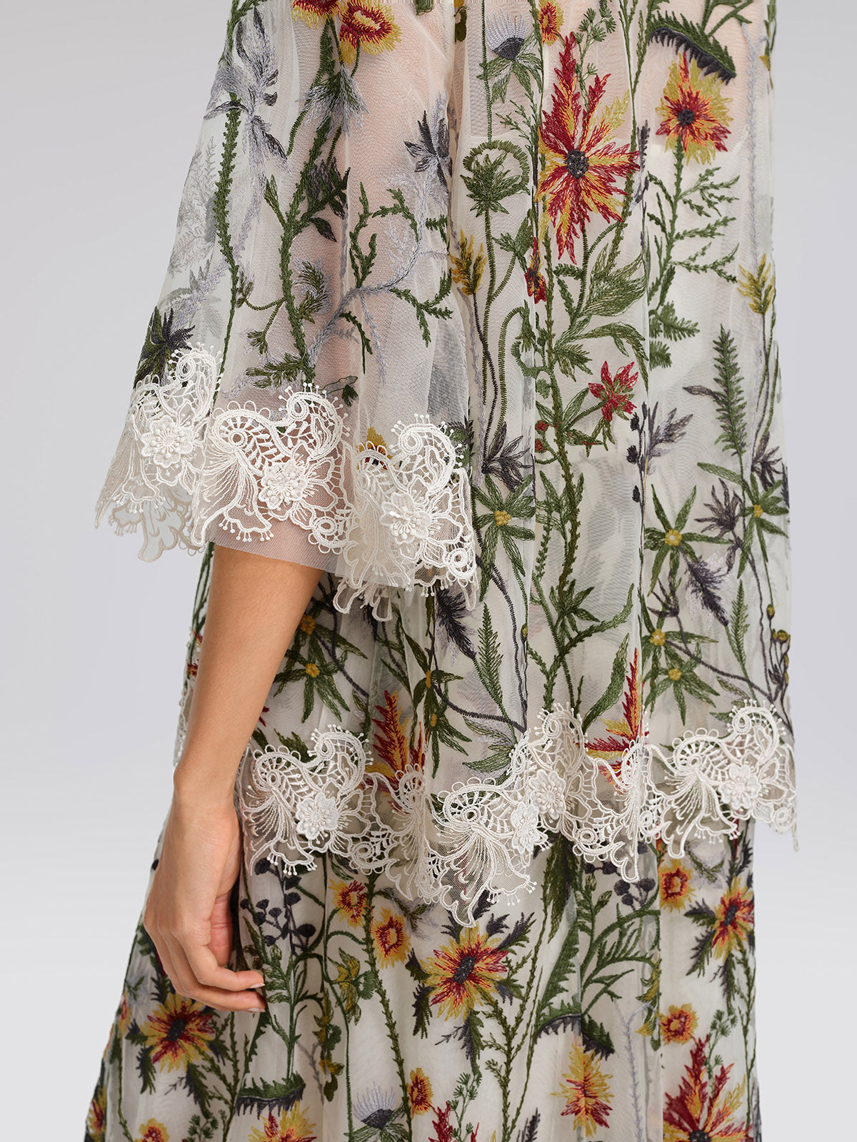 Floral Embroidered Lace Trim Blouse
