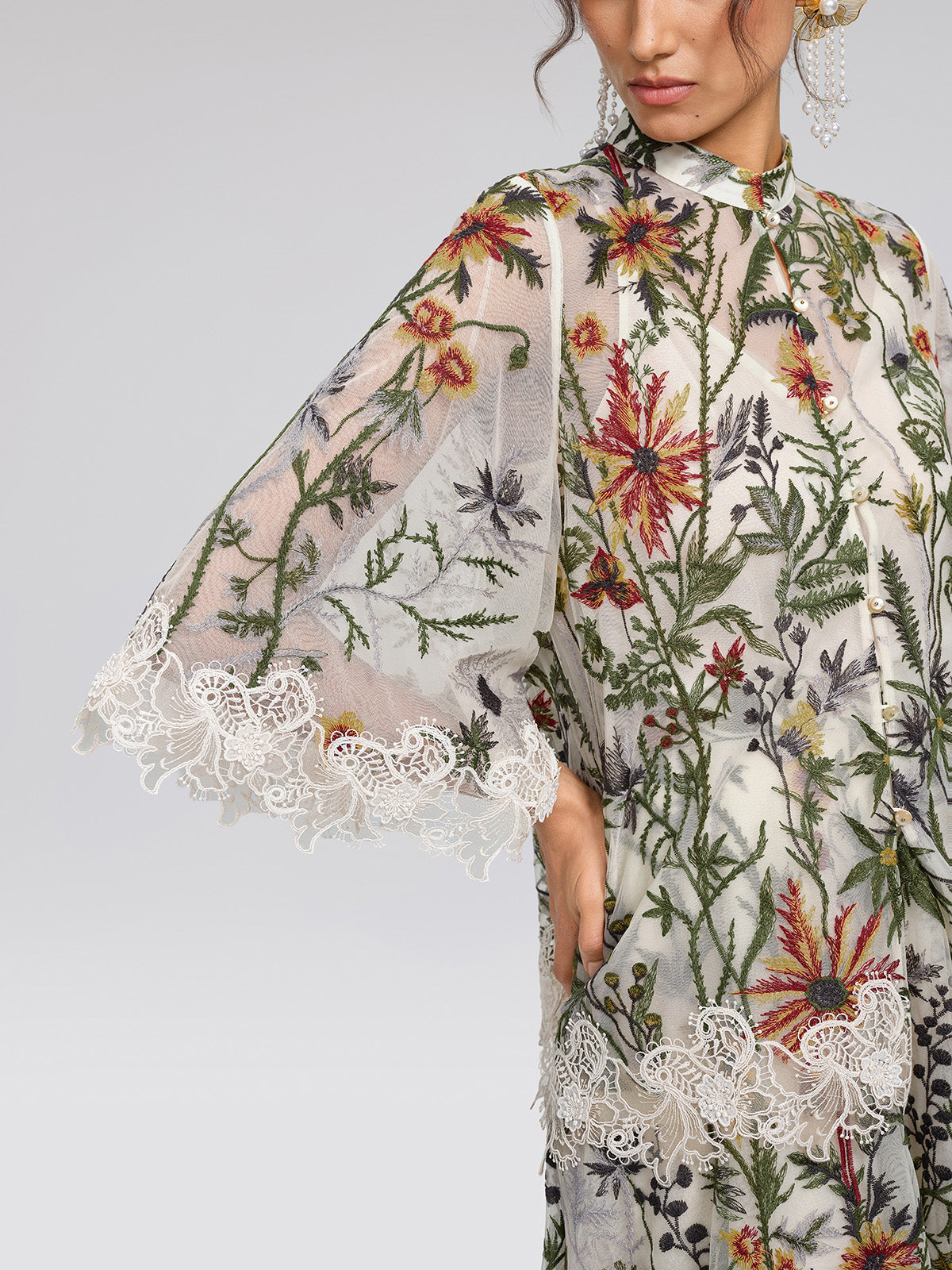 Floral Embroidered Lace Trim Blouse