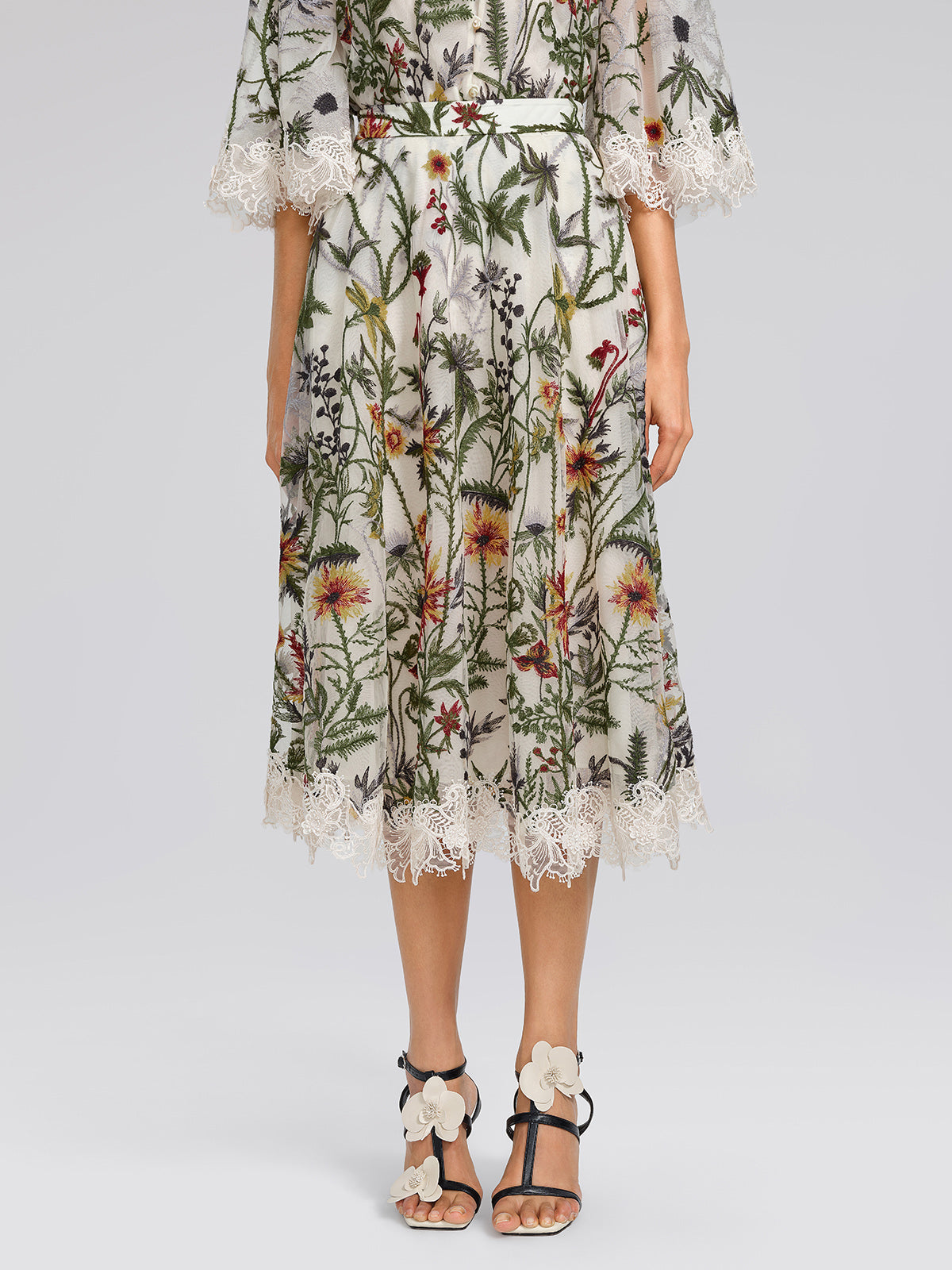 Floral Embroidered Lace Trim Skirt