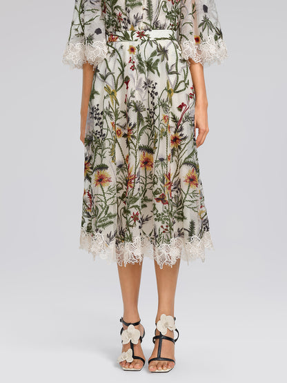 Floral Embroidered Lace Trim Skirt