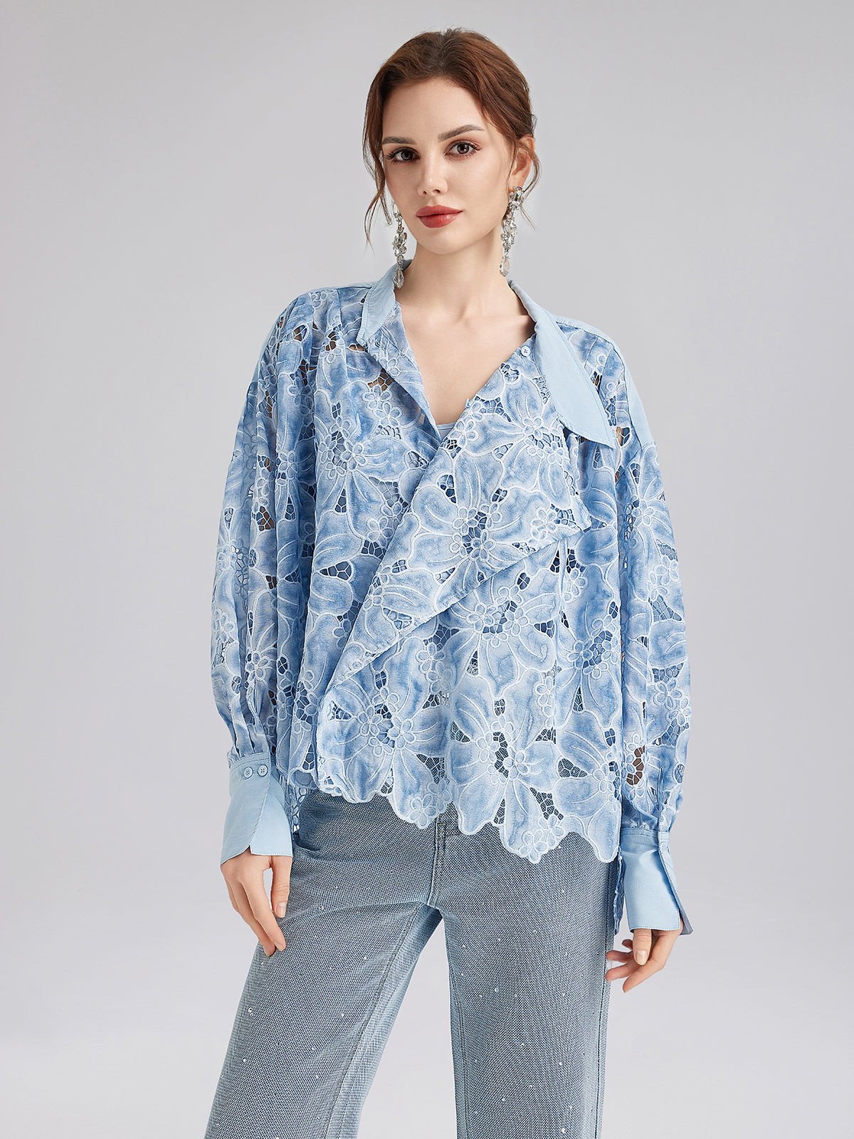 Final Sale | Asymmetrical Collar Dyed Floral Shirt