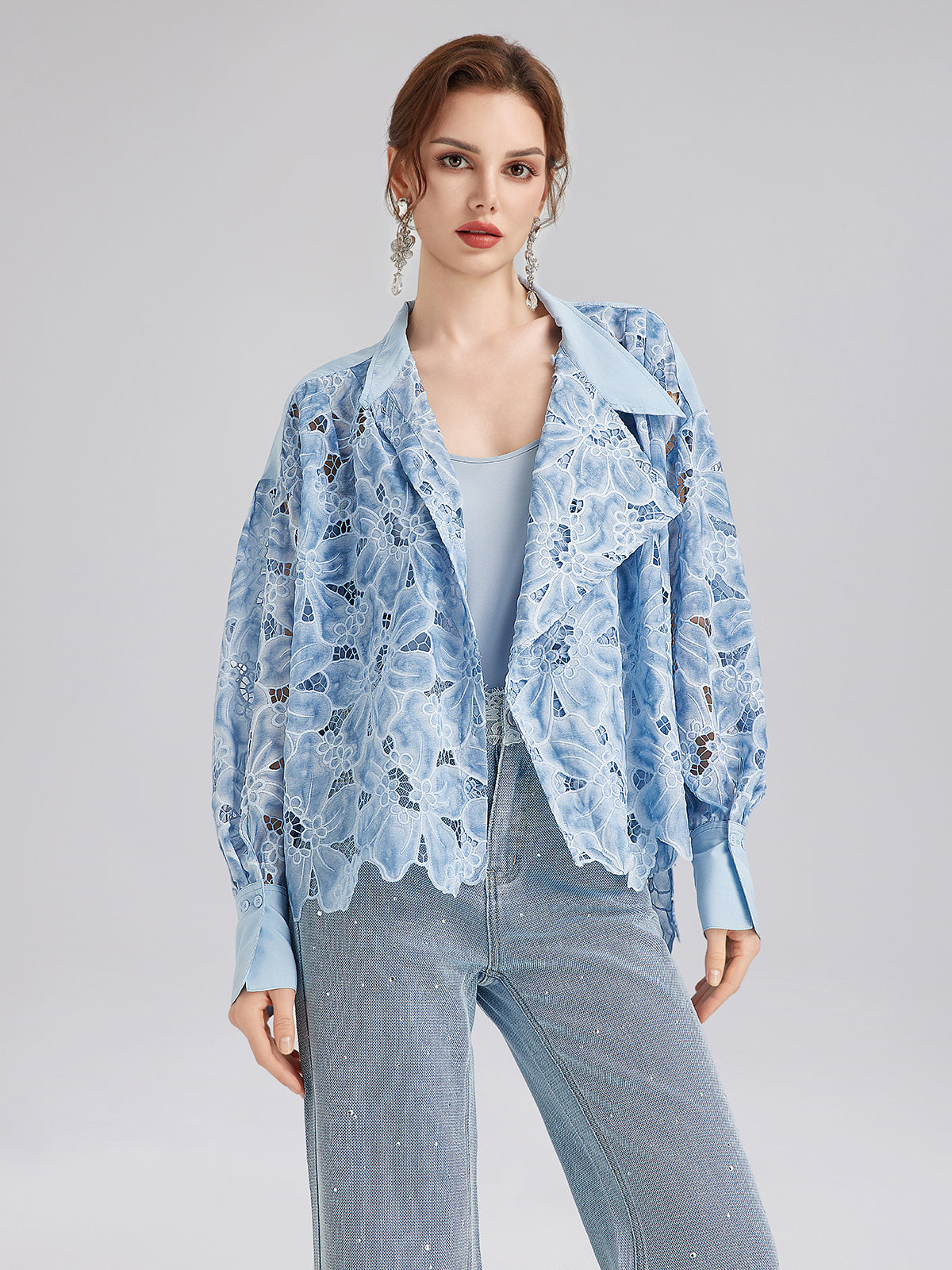 Final Sale | Asymmetrical Collar Dyed Floral Shirt