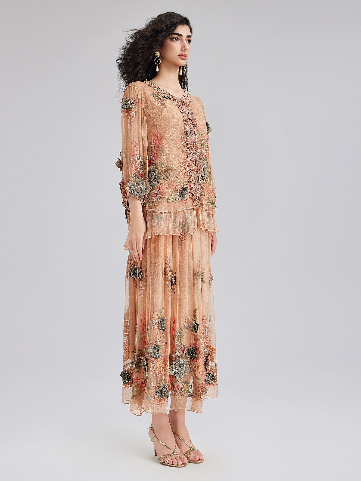 Handcrafted 3D Floral Silk Top