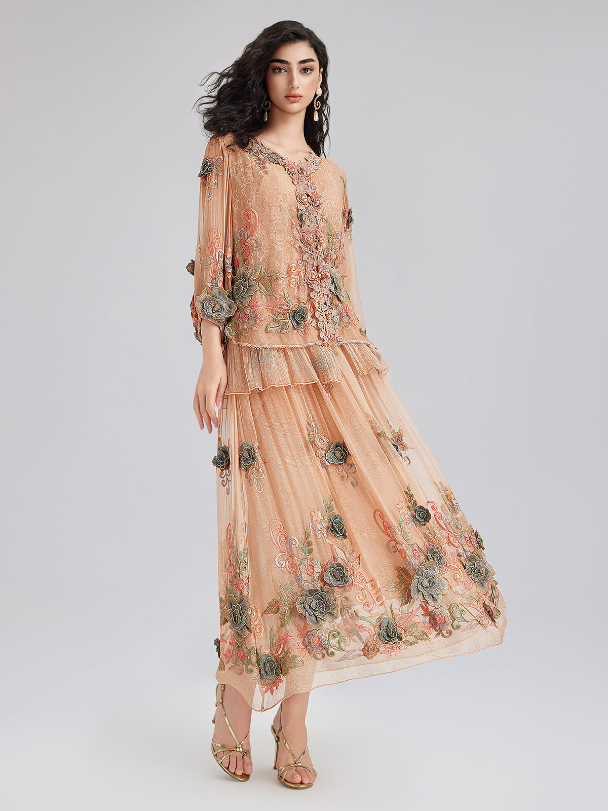 Handcrafted 3D Floral Silk Top