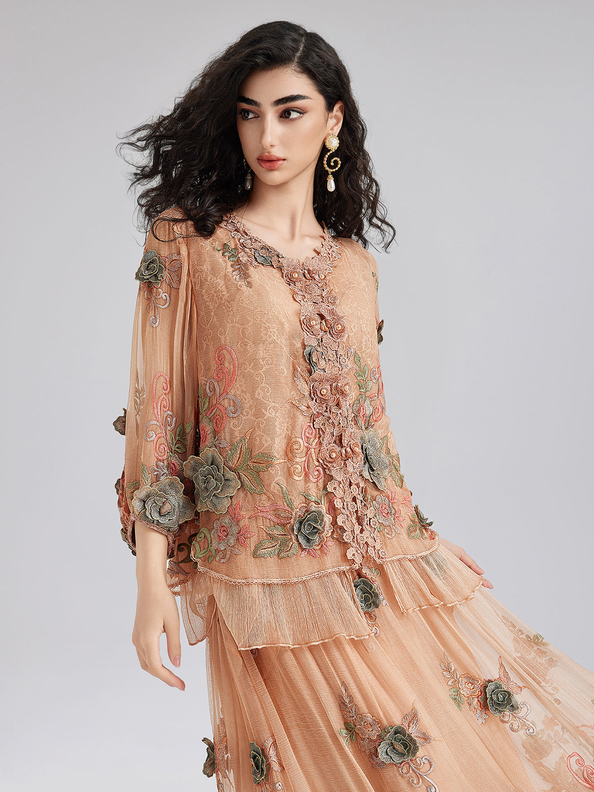 Handcrafted 3D Floral Silk Top