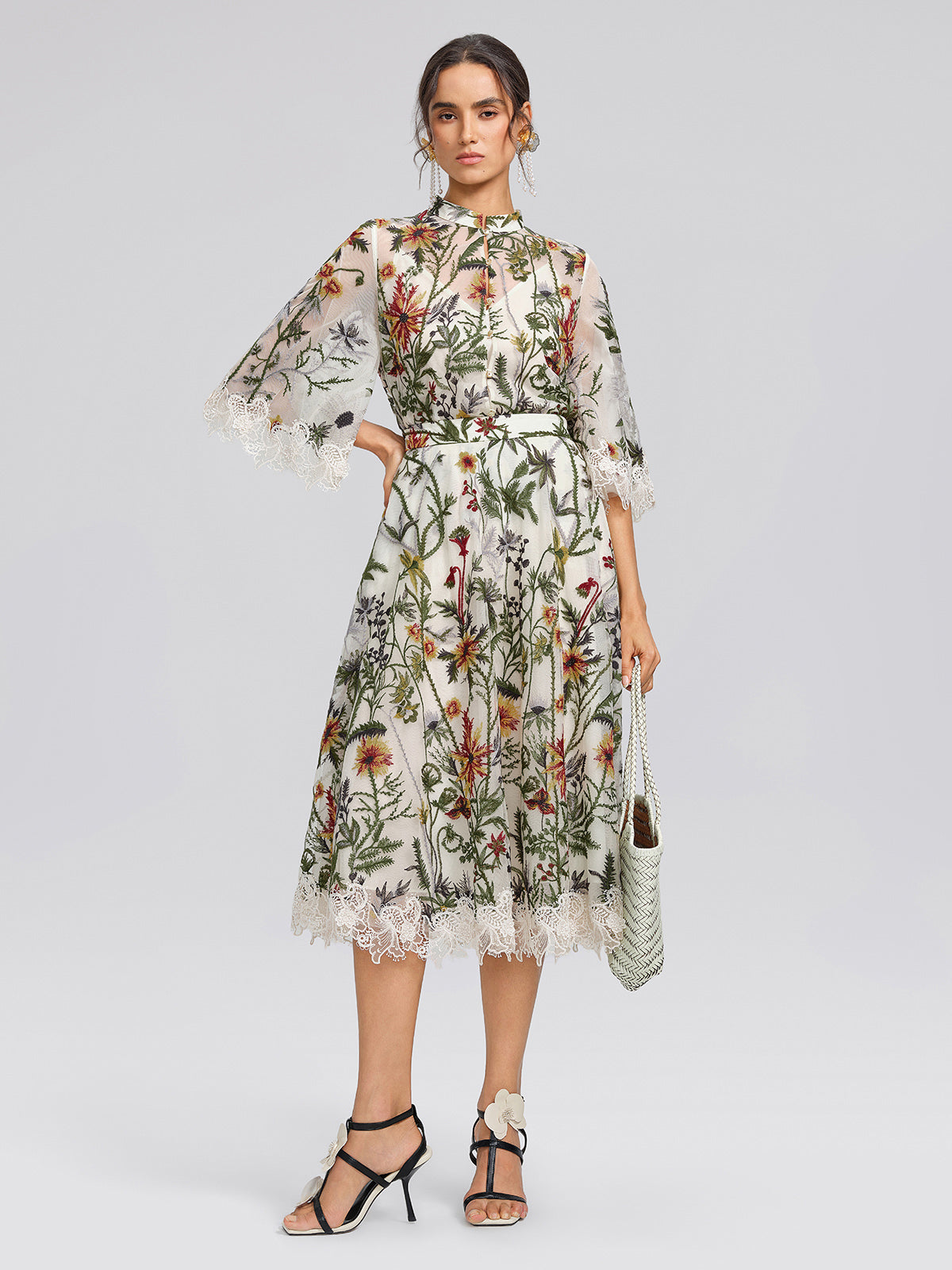 Floral Embroidered Lace Trim Blouse