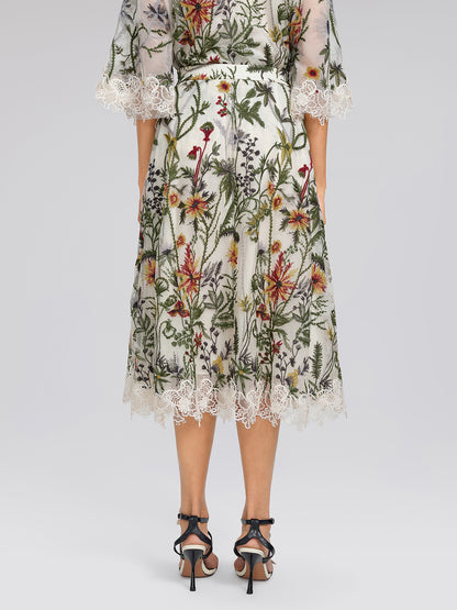 Floral Embroidered Lace Trim Skirt