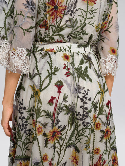 Floral Embroidered Lace Trim Skirt