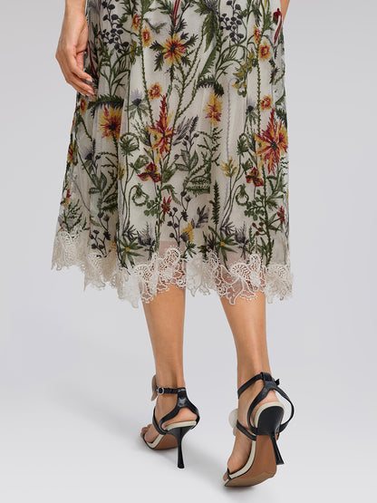 Floral Embroidered Lace Trim Skirt