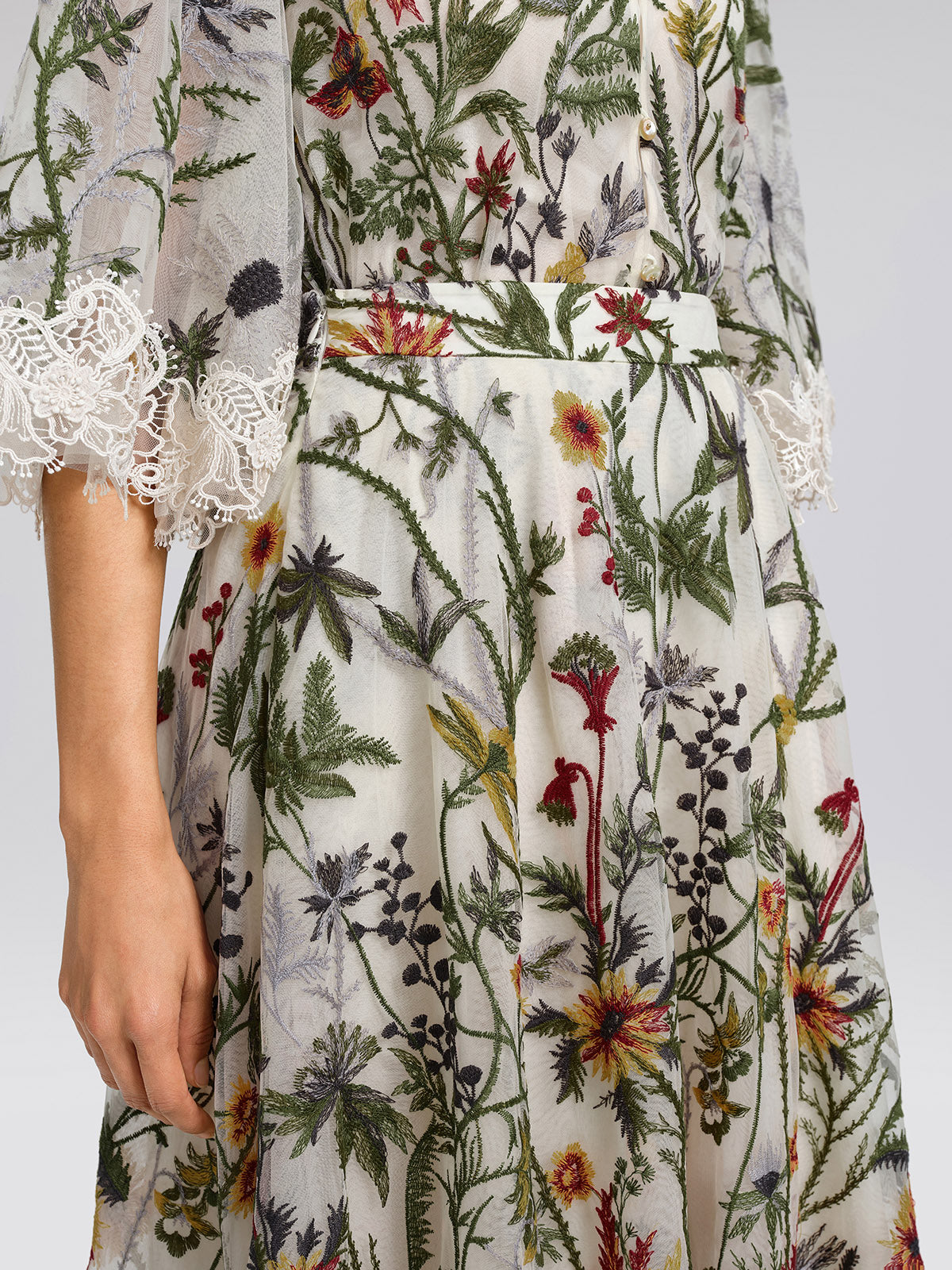 Floral Embroidered Lace Trim Skirt