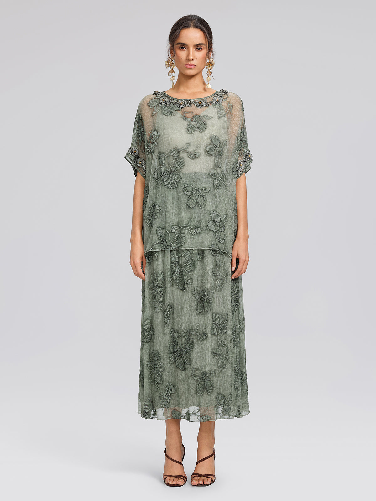 Silk Chiffon Hand Dyed Embroidered Skirt