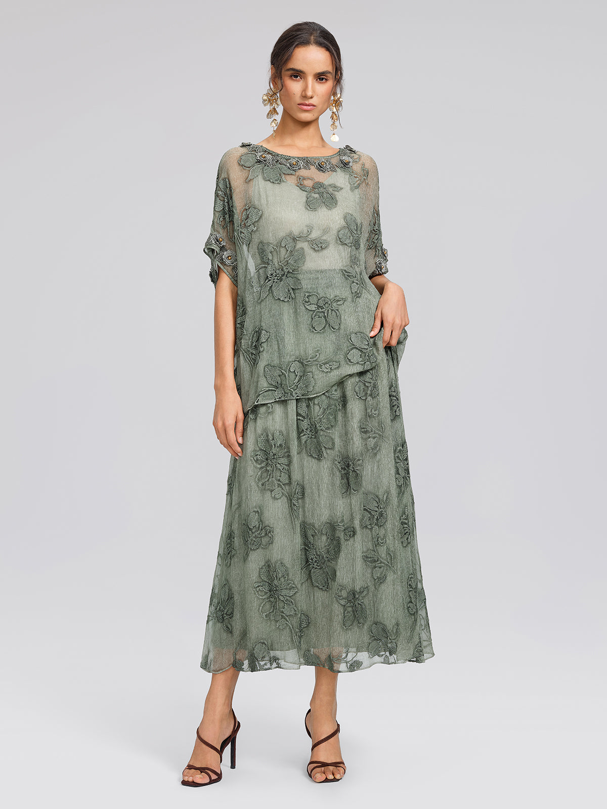 Silk 3D Flower Embroidered Hand Dyed Blouse