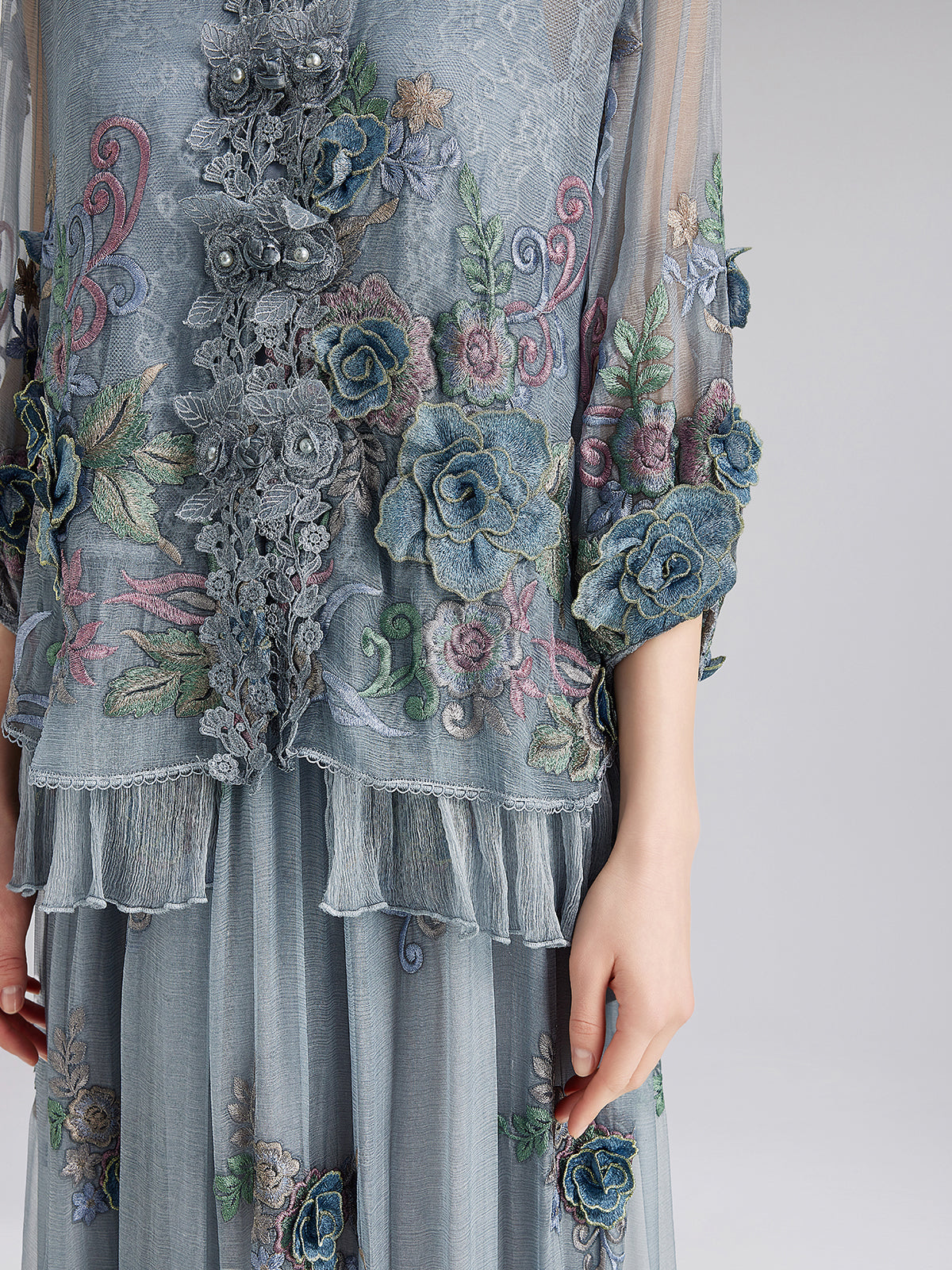 Handcrafted 3D Floral Silk Top