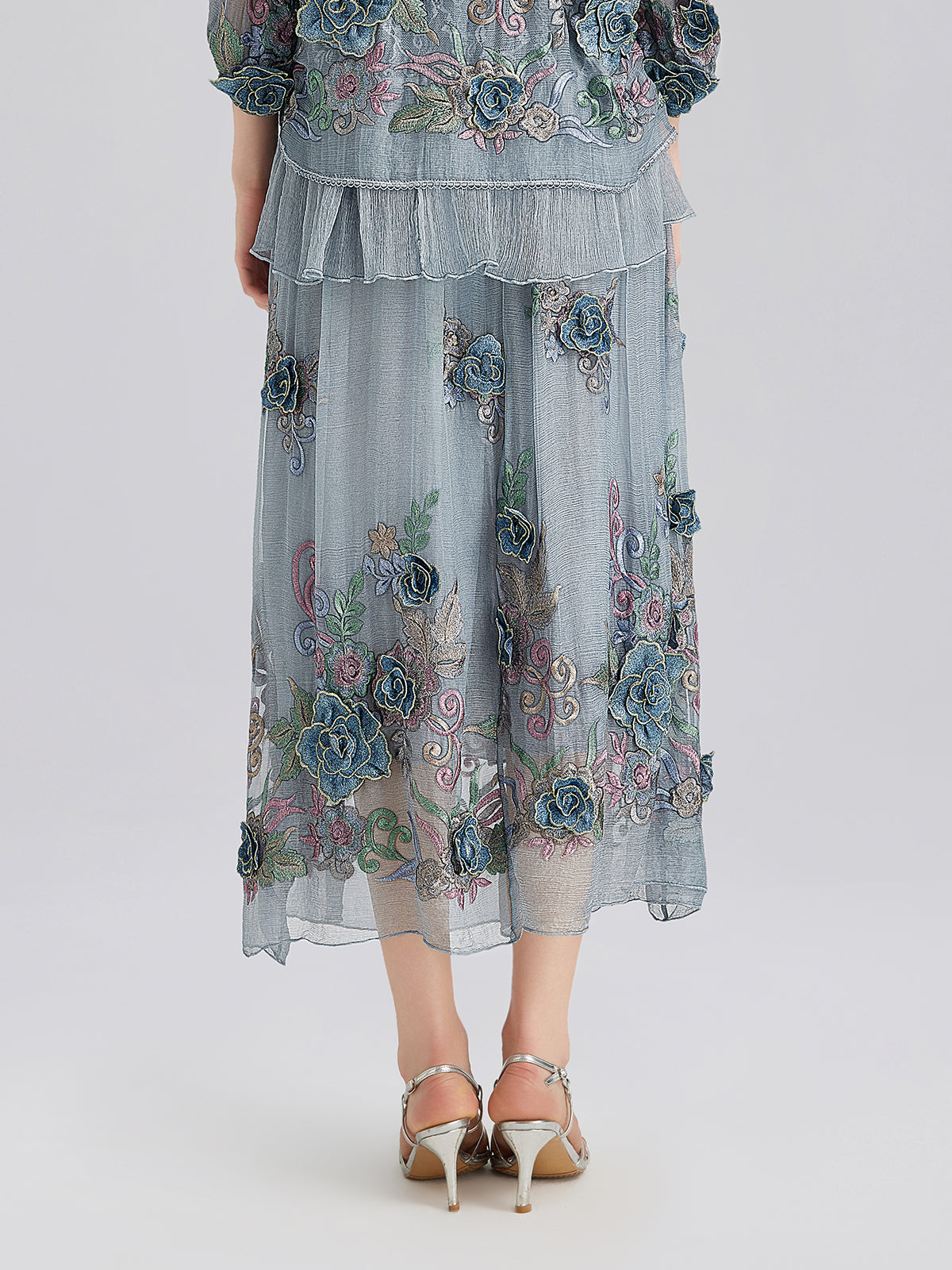 Handcrafted 3D Floral Silk Skirt