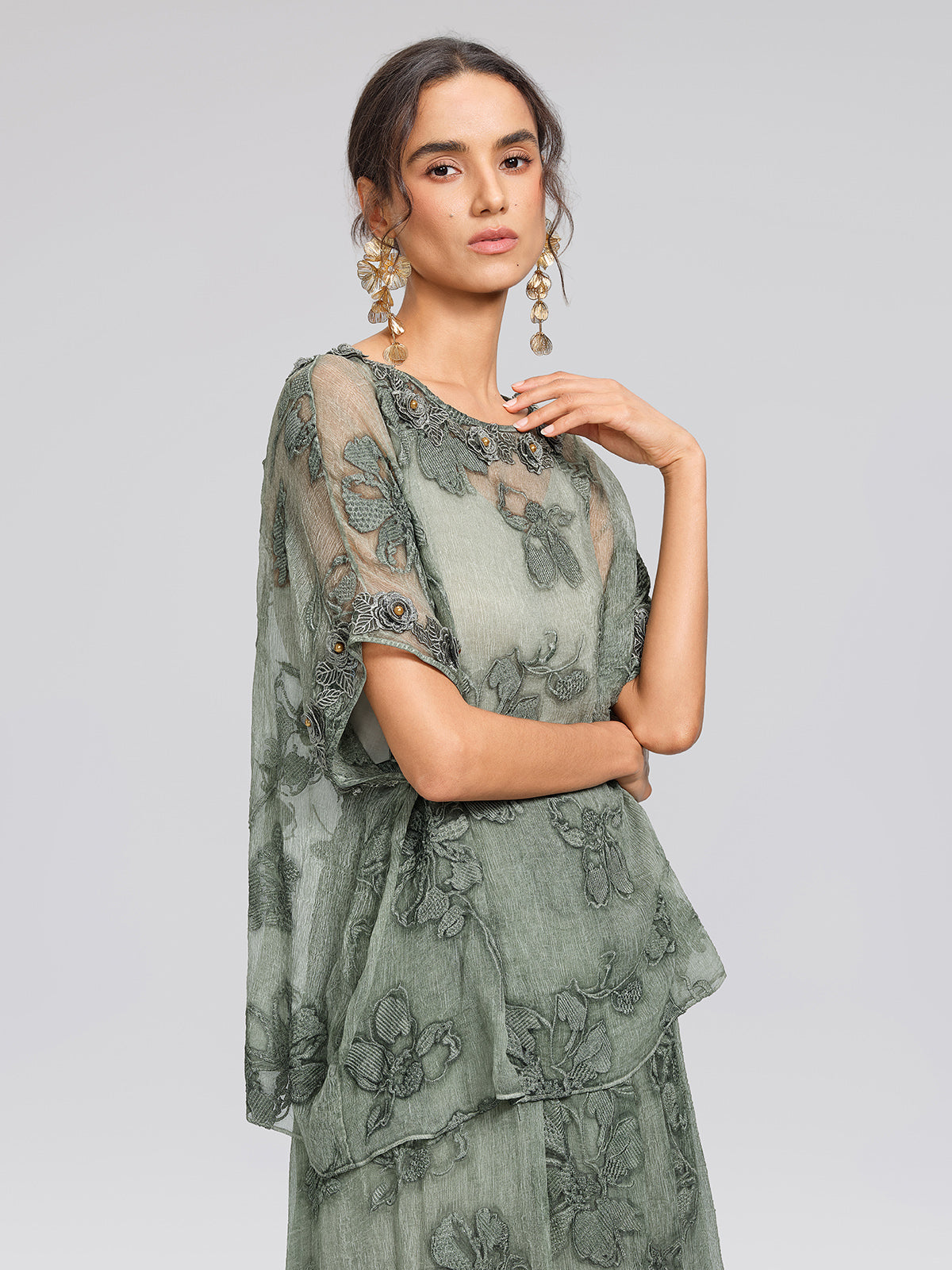 Silk 3D Flower Embroidered Hand Dyed Blouse