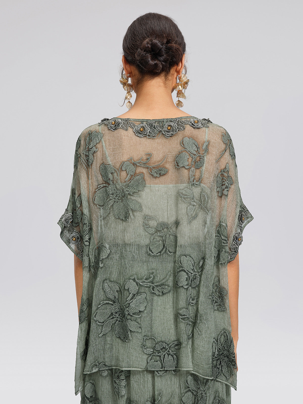 Silk 3D Flower Embroidered Hand Dyed Blouse