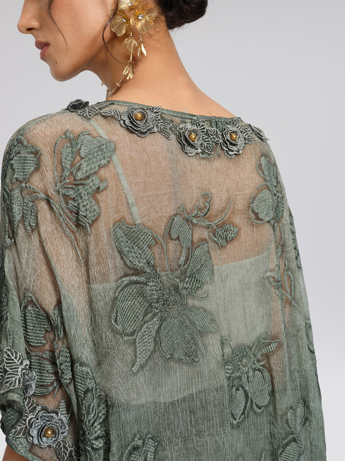 Silk 3D Flower Embroidered Hand Dyed Blouse
