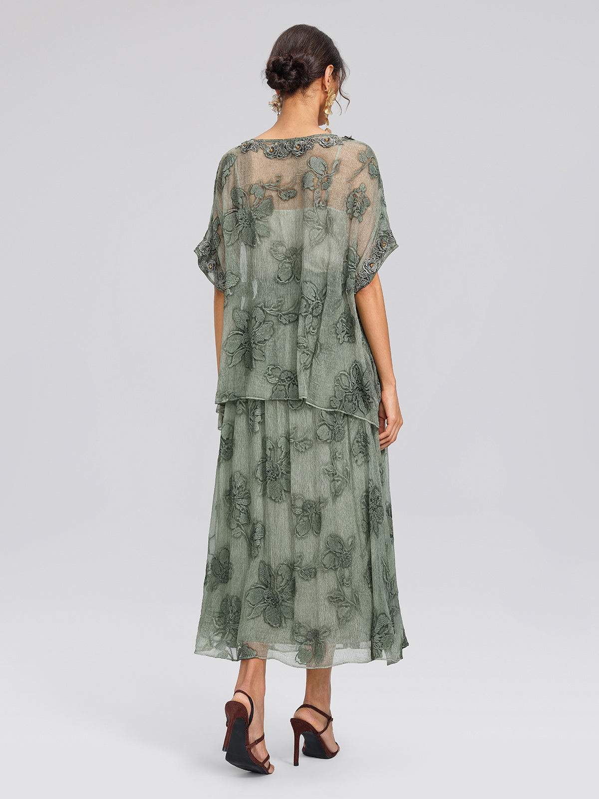 Silk 3D Flower Embroidered Hand Dyed Blouse