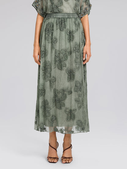 Silk Chiffon Hand Dyed Embroidered Skirt