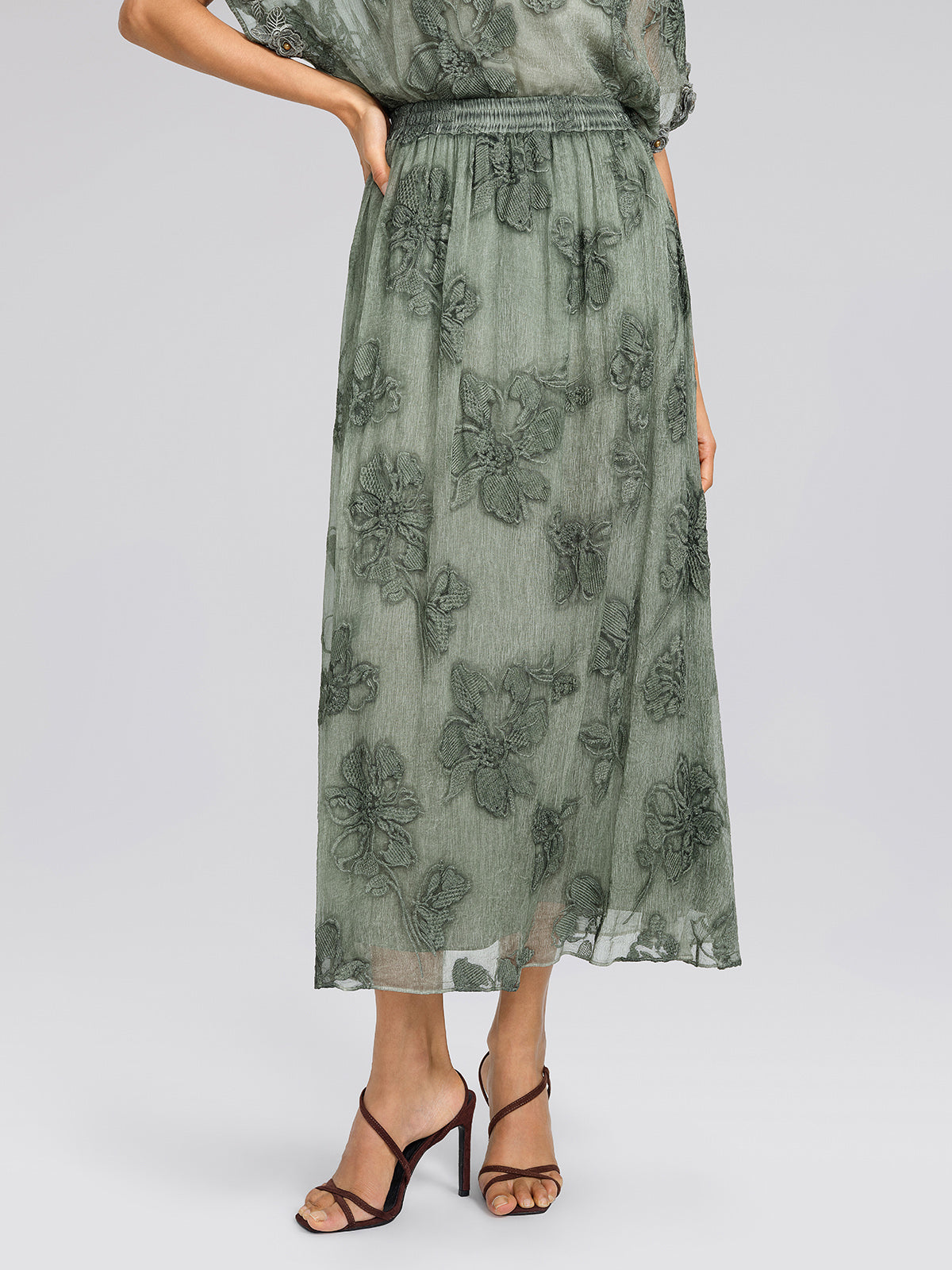 Silk Chiffon Hand Dyed Embroidered Skirt