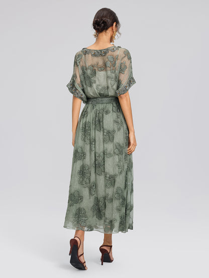 Silk Chiffon Hand Dyed Embroidered Skirt