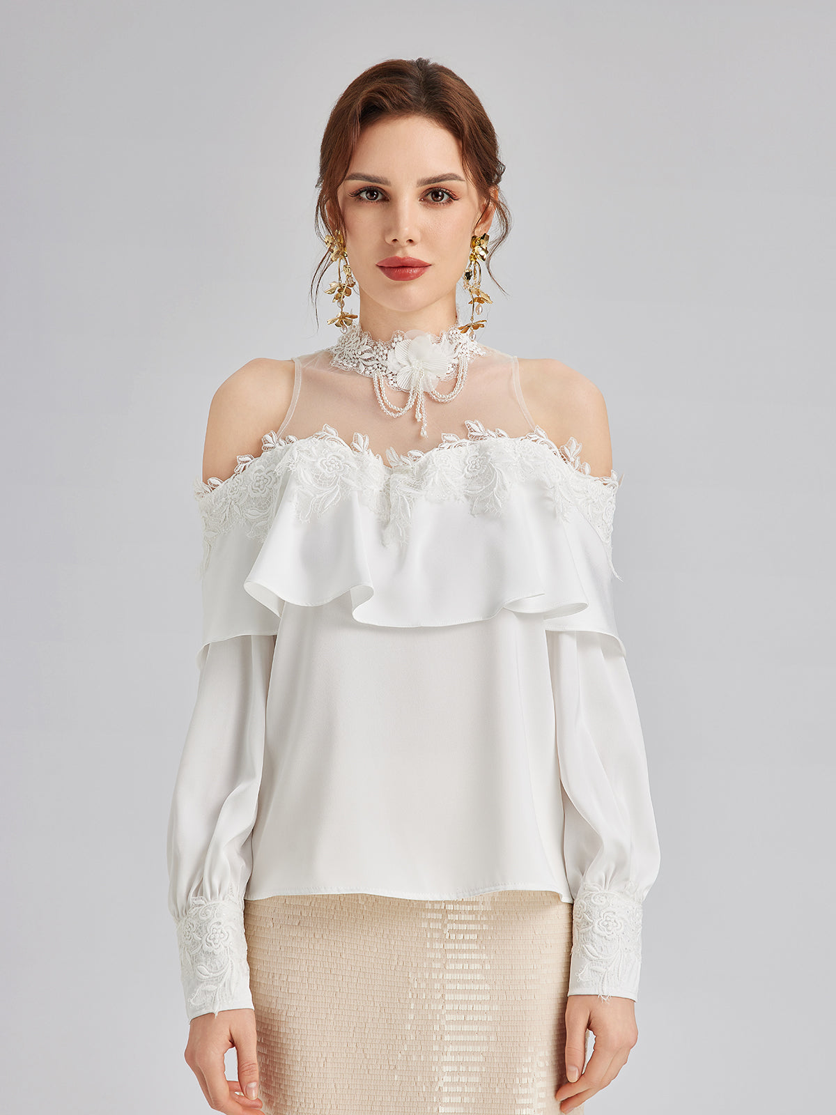 Final Sale | Off-Shoulder Ruffle Lace Mesh Top