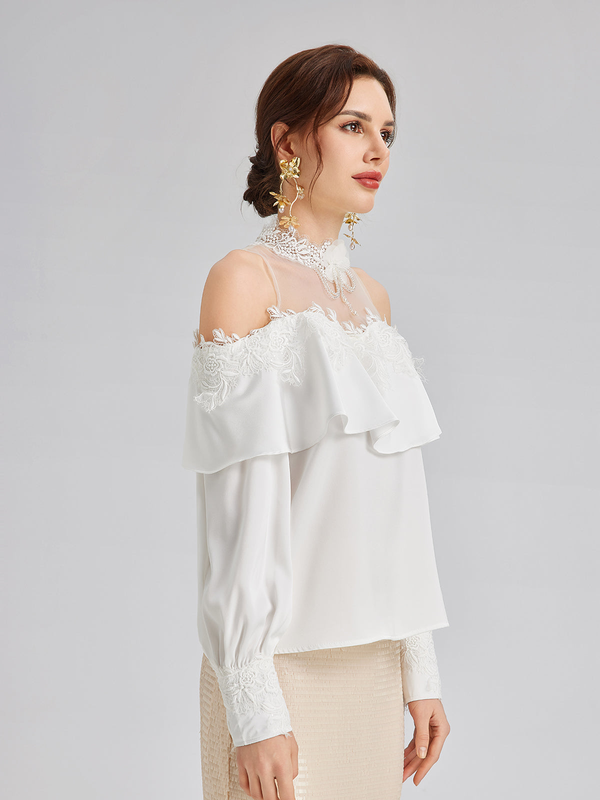 Final Sale | Off-Shoulder Ruffle Lace Mesh Top
