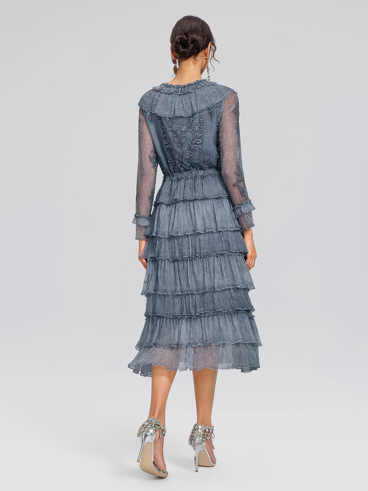 Silk Mesh Floral Embroidery Dress