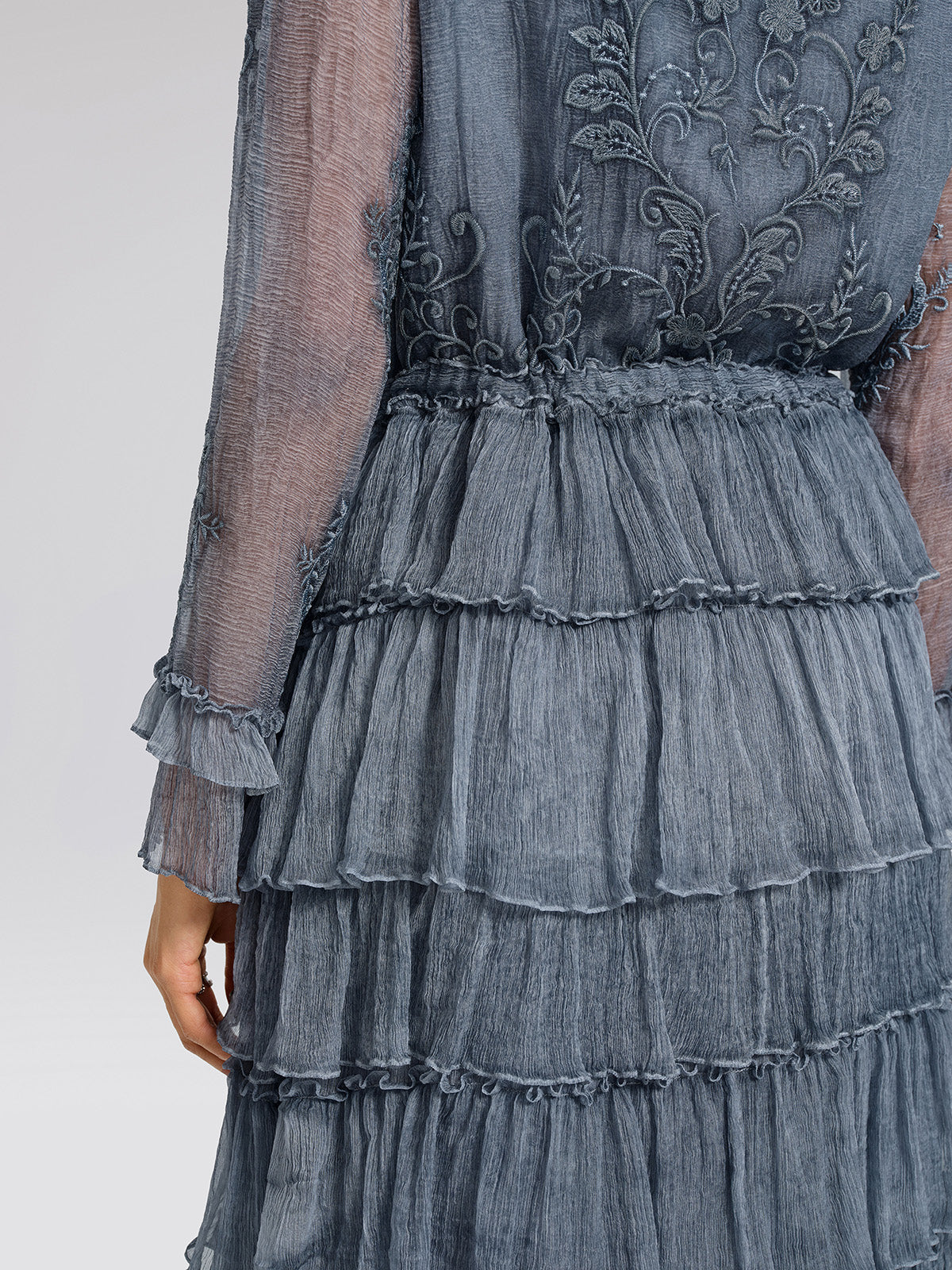 Silk Mesh Floral Embroidery Dress