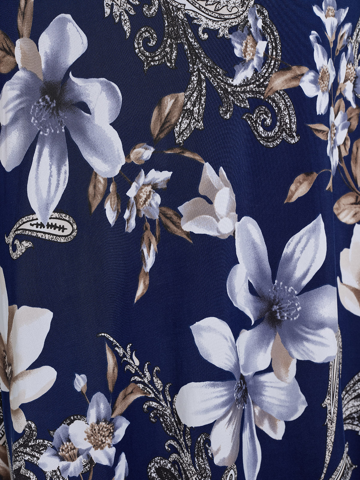 Ice-Silk Knit Beaded-Waist Floral Paisley Dress