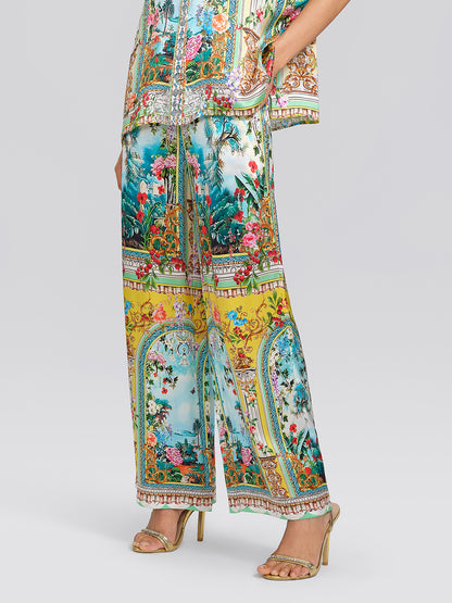 100% Silk Manor Print Wide Leg Pants
