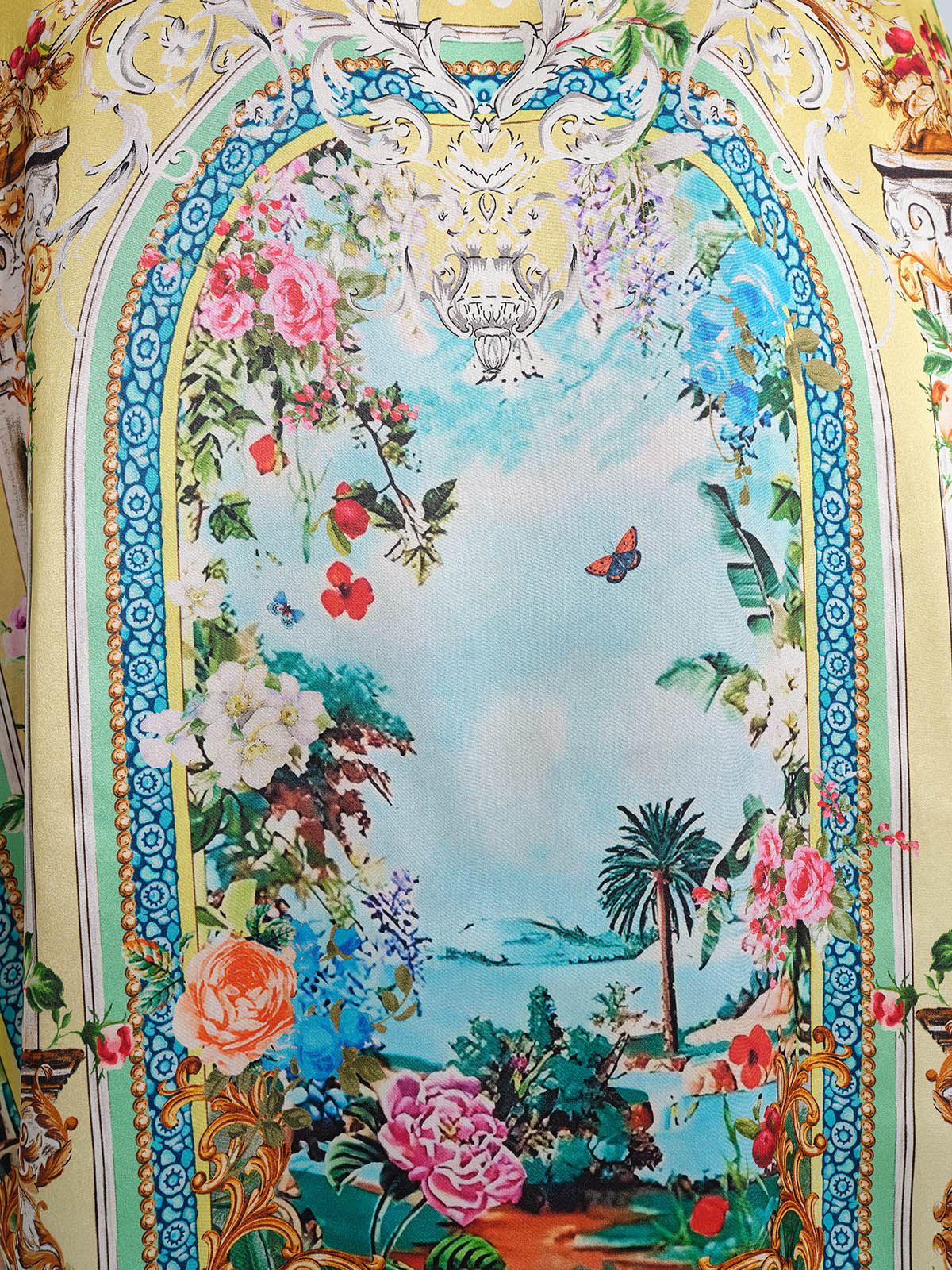100% Silk Rhinestone Romantic Manor Print Blouse