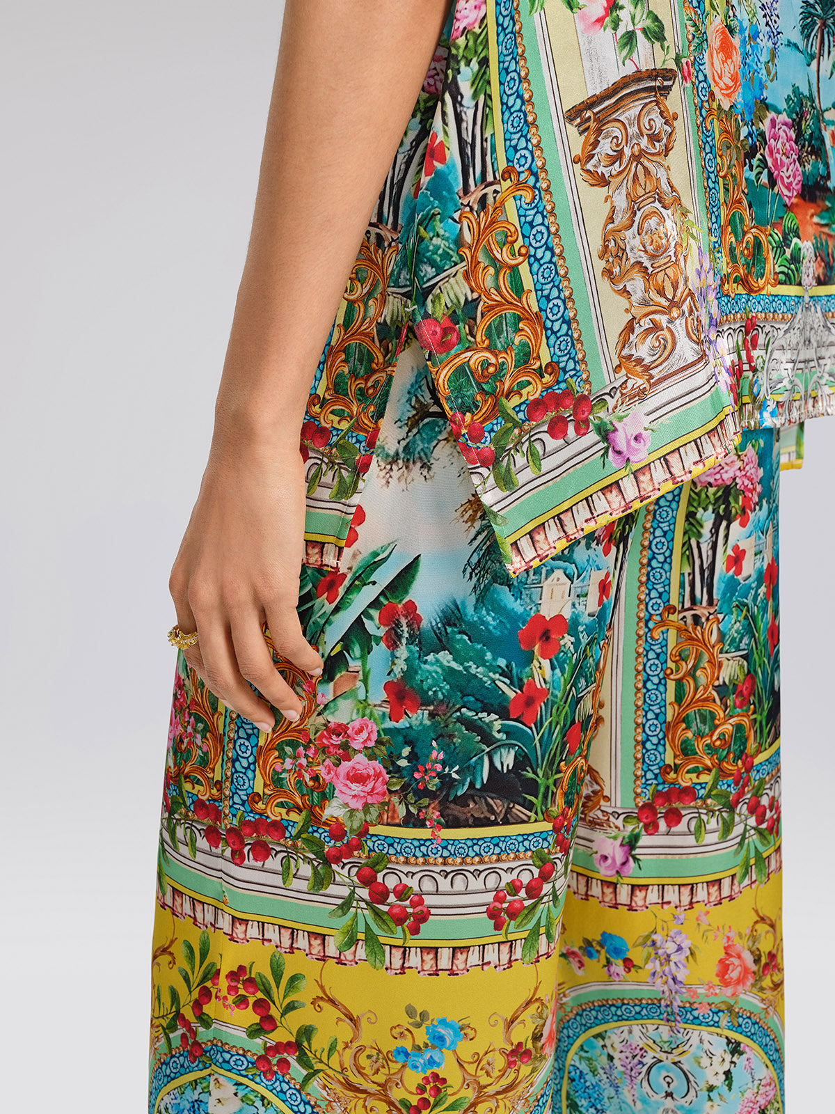 100% Silk Manor Print Wide Leg Pants