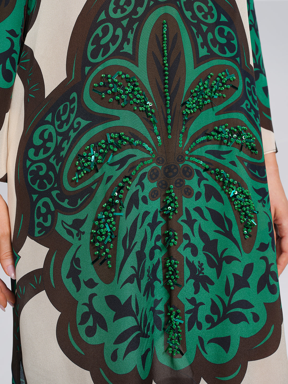 100% Silk Beaded Botanical Paisley Dress
