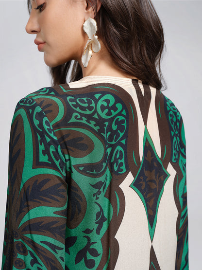100% Silk Beaded Botanical Paisley Dress