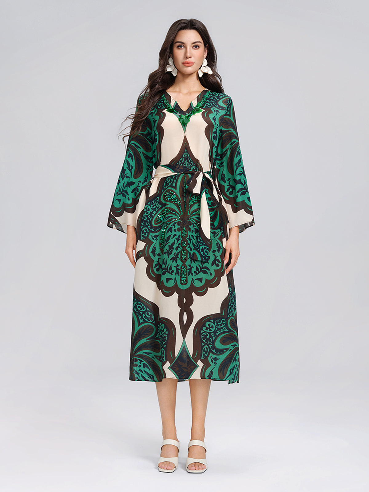 100% Silk Beaded Botanical Paisley Dress