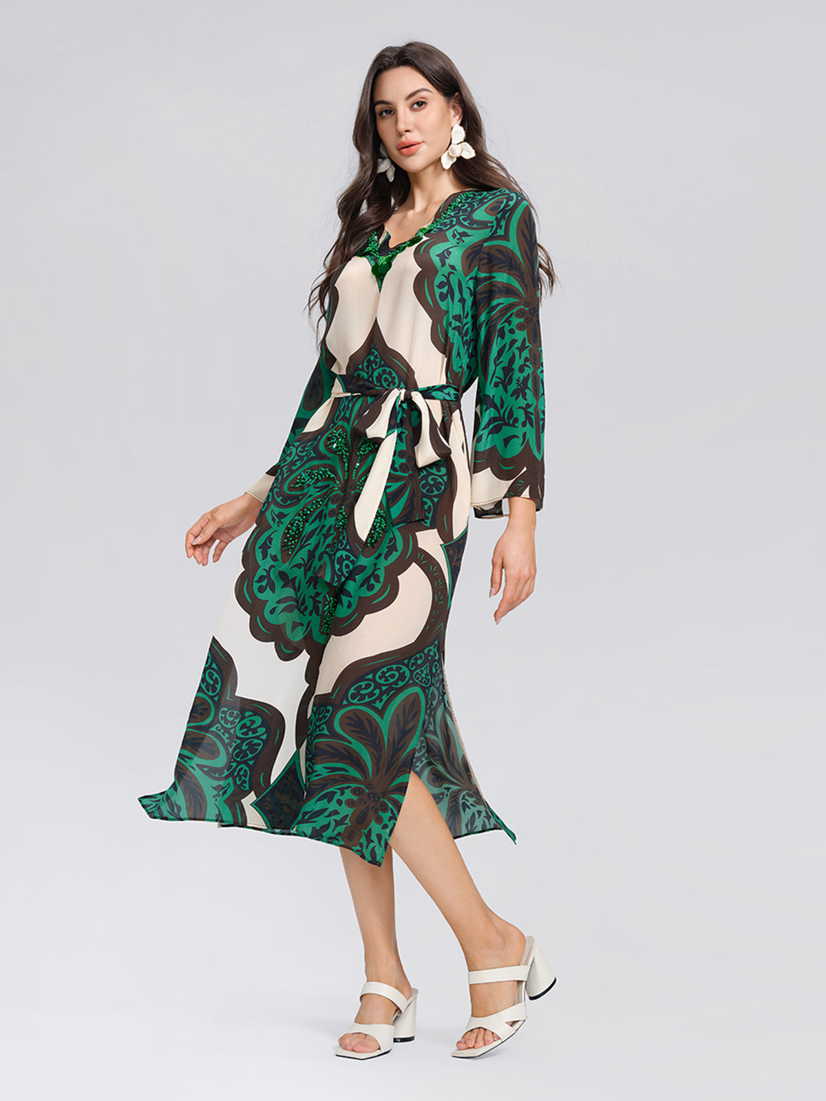 100% Silk Beaded Botanical Paisley Dress