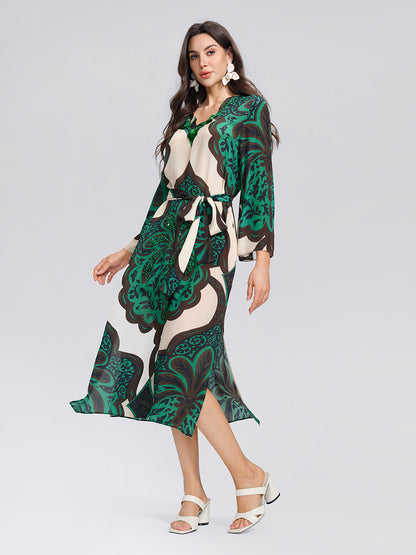 100% Silk Beaded Botanical Paisley Dress