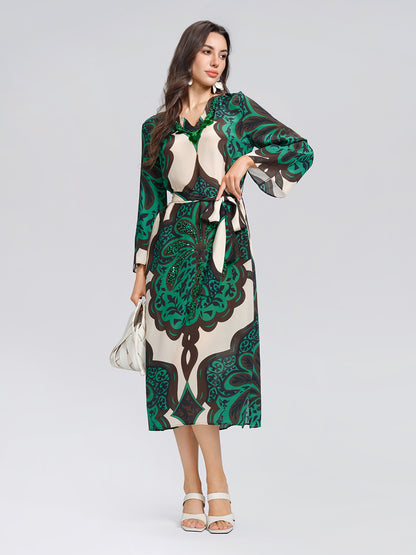 100% Silk Beaded Botanical Paisley Dress