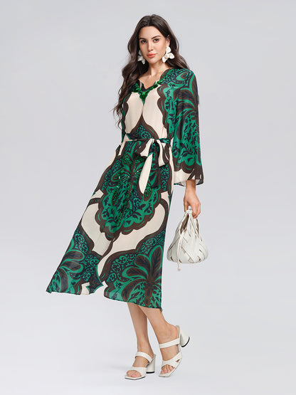 100% Silk Beaded Botanical Paisley Dress