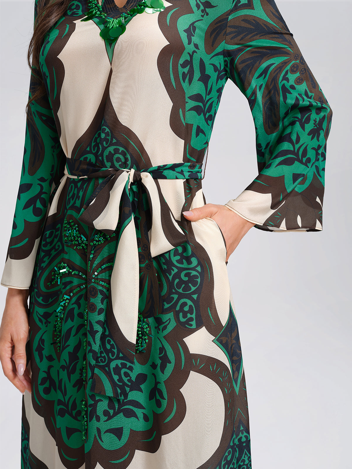 100% Silk Beaded Botanical Paisley Dress