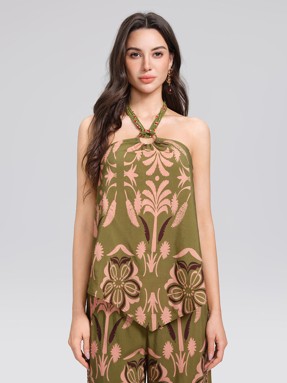 Vintage Botanical Print Beaded Strapless Top