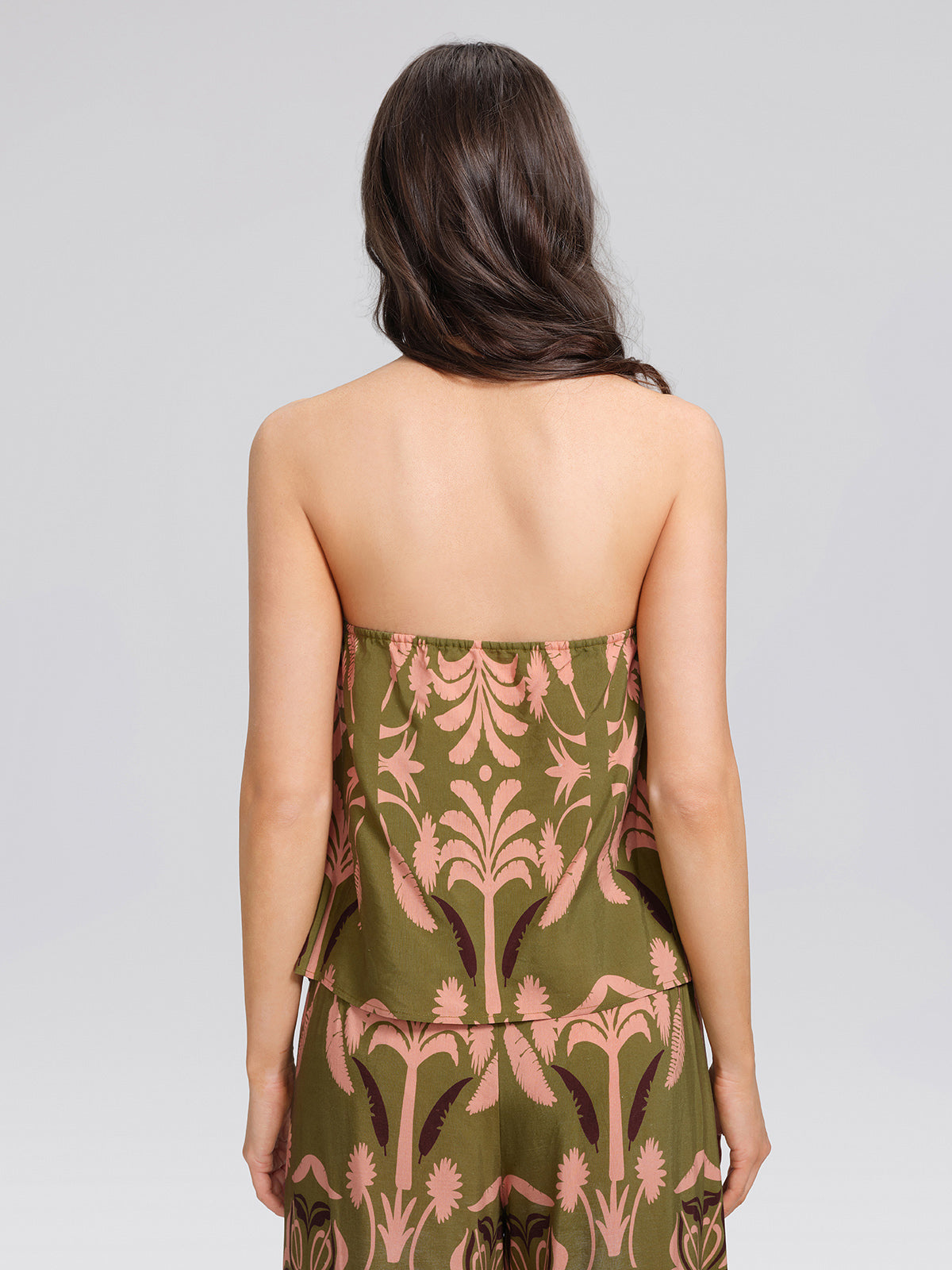 Vintage Botanical Print Beaded Strapless Top