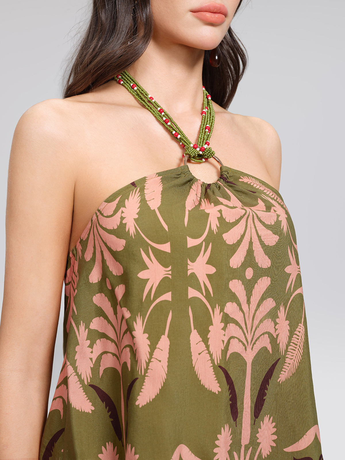 Vintage Botanical Print Beaded Strapless Top