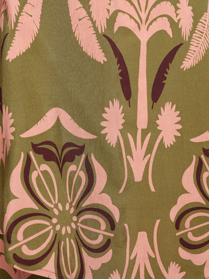 Vintage Botanical Print Beaded Strapless Top