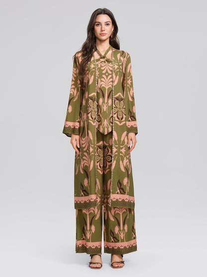 Vintage Botanical Print Belted Cover-Up