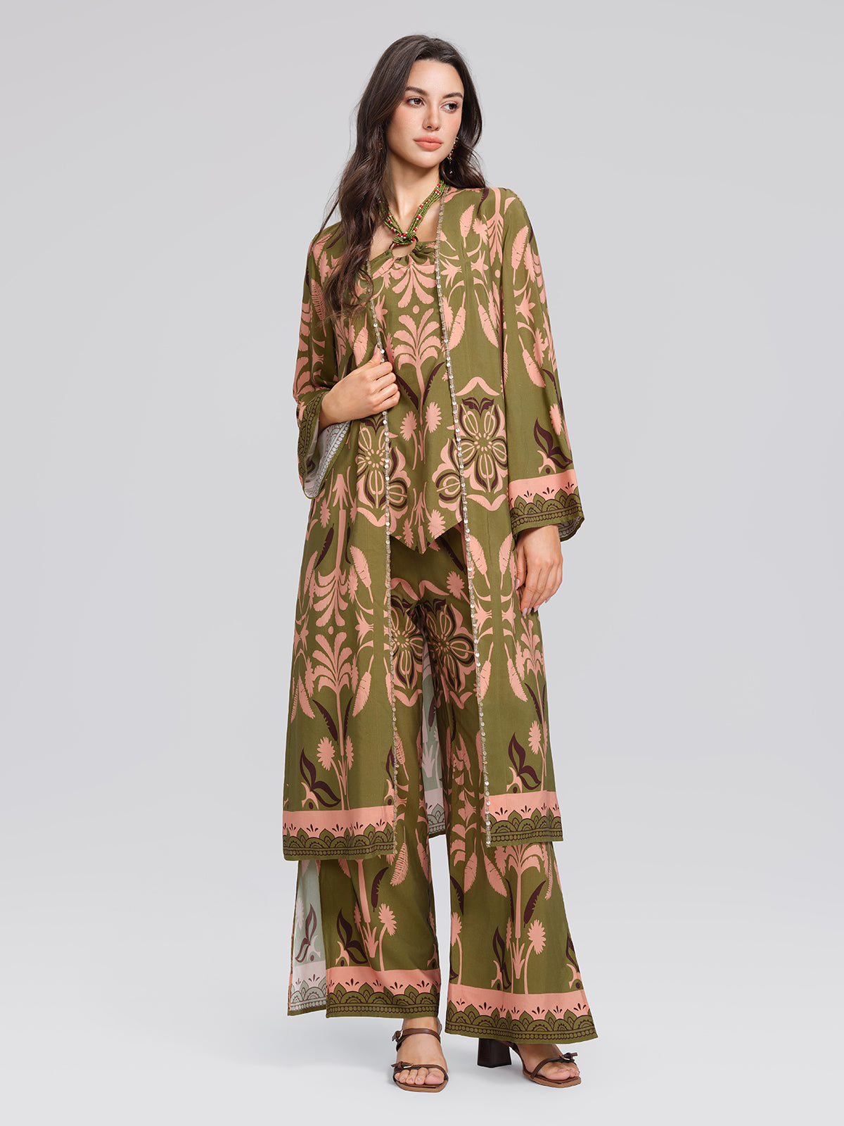 Vintage Botanical Print Belted Cover-Up