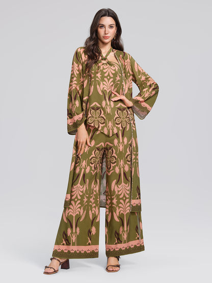 Vintage Botanical Print Belted Cover-Up