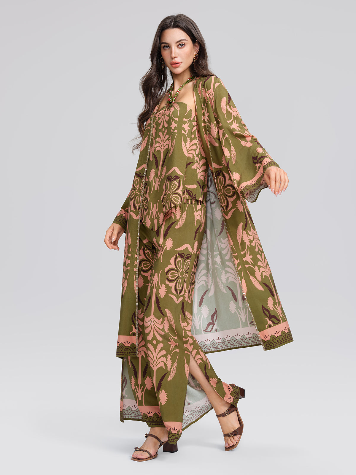 Vintage Botanical Print Belted Cover-Up
