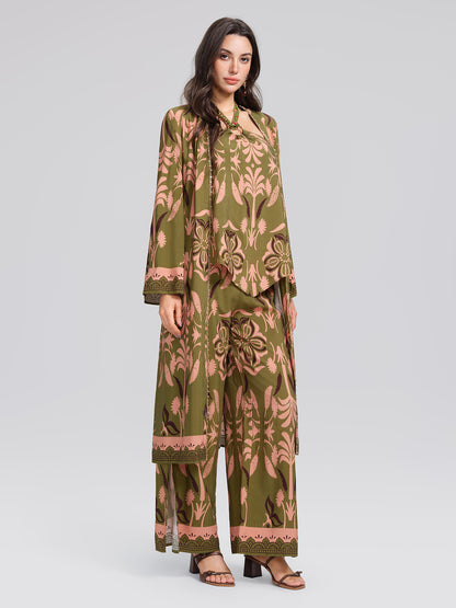 Vintage Botanical Print Belted Cover-Up